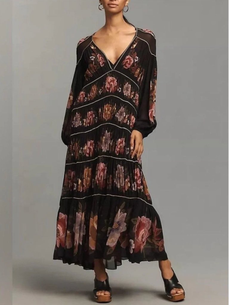 Farm Rio Chenille Flowers Floral V-Neck Maxi Dress Size S